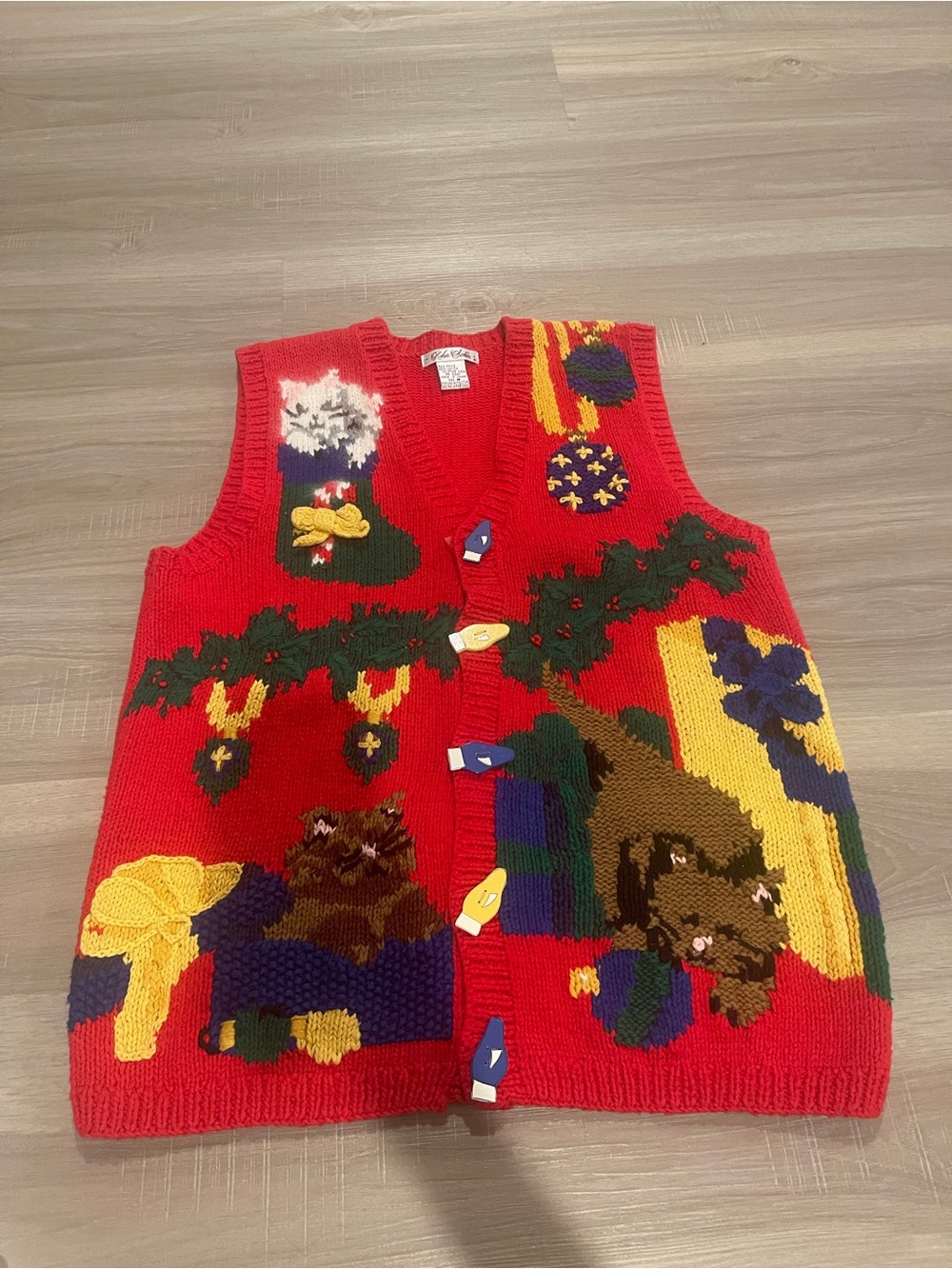 VTG Robin Sinkler Red Holiday Knit Cat Sweater Vest size m